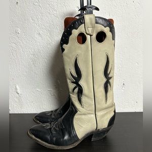 Black and Cream Western Cowboy Ankle Boots - Women's